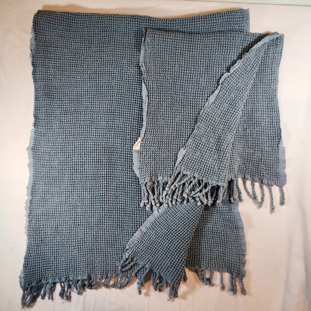 Mint and grey, Blue Waffle Weave Cotton Bath Towel Tassel Fringe Turkish set